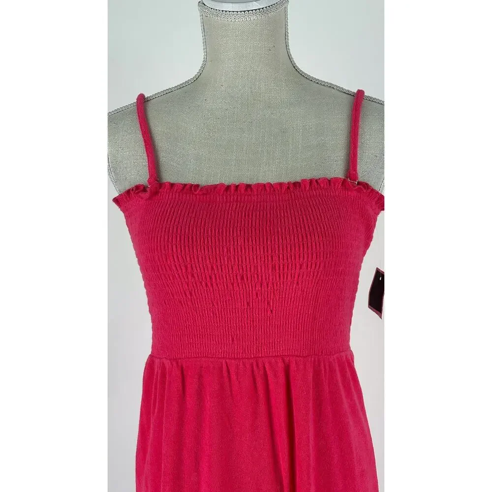 Juicy Couture Smocked Terry Cloth Maxi Dress Pink Womens Size Medium New Y2K